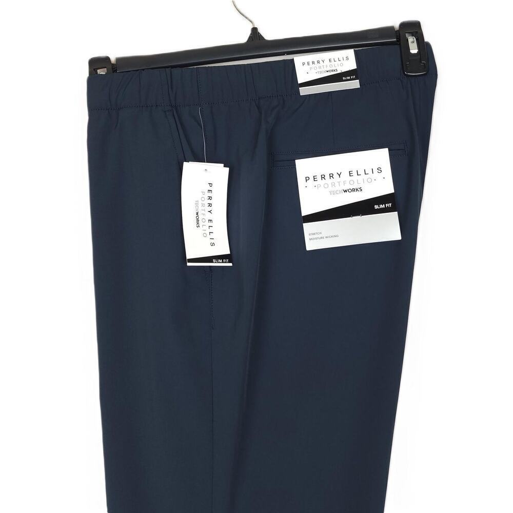 Perry Ellis Mens Slim Fit Tech Golf Dress Pants XXL Navy Blue Solid Stretch NWT